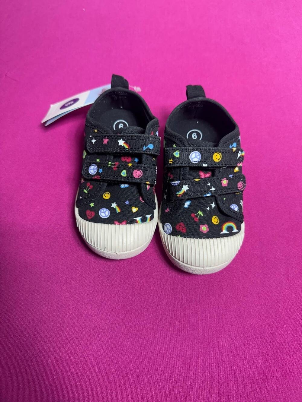 Cat & Jack Canvas Sneakers – Black Emoji Rainbow Design Toddler Size 6